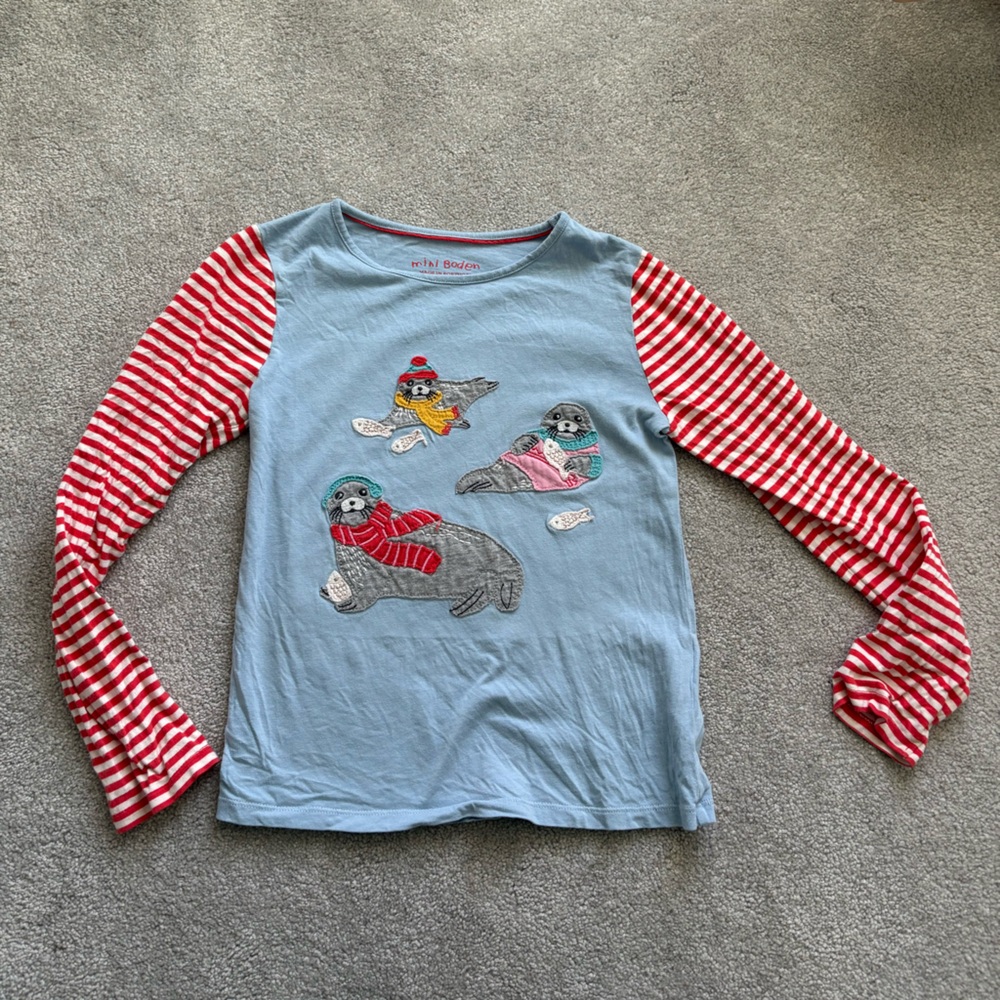 Mini Boden Blue Tee with Red Accents